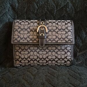 Coach monogram trifold wallet black and grey